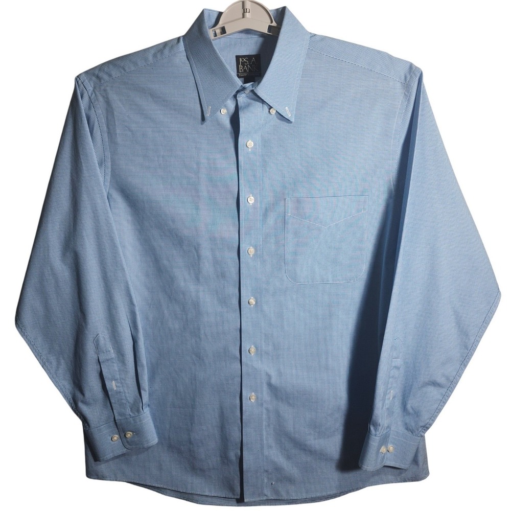 JOS A BANK Traveler's Collection Blue Gingham Button Down Shirt Mens L Cotton‎